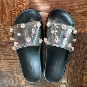 SOPHIA WEBSTER DINA SLIDES - CLEAR PVC W/CRYSTAL GEMS - SIZE 39